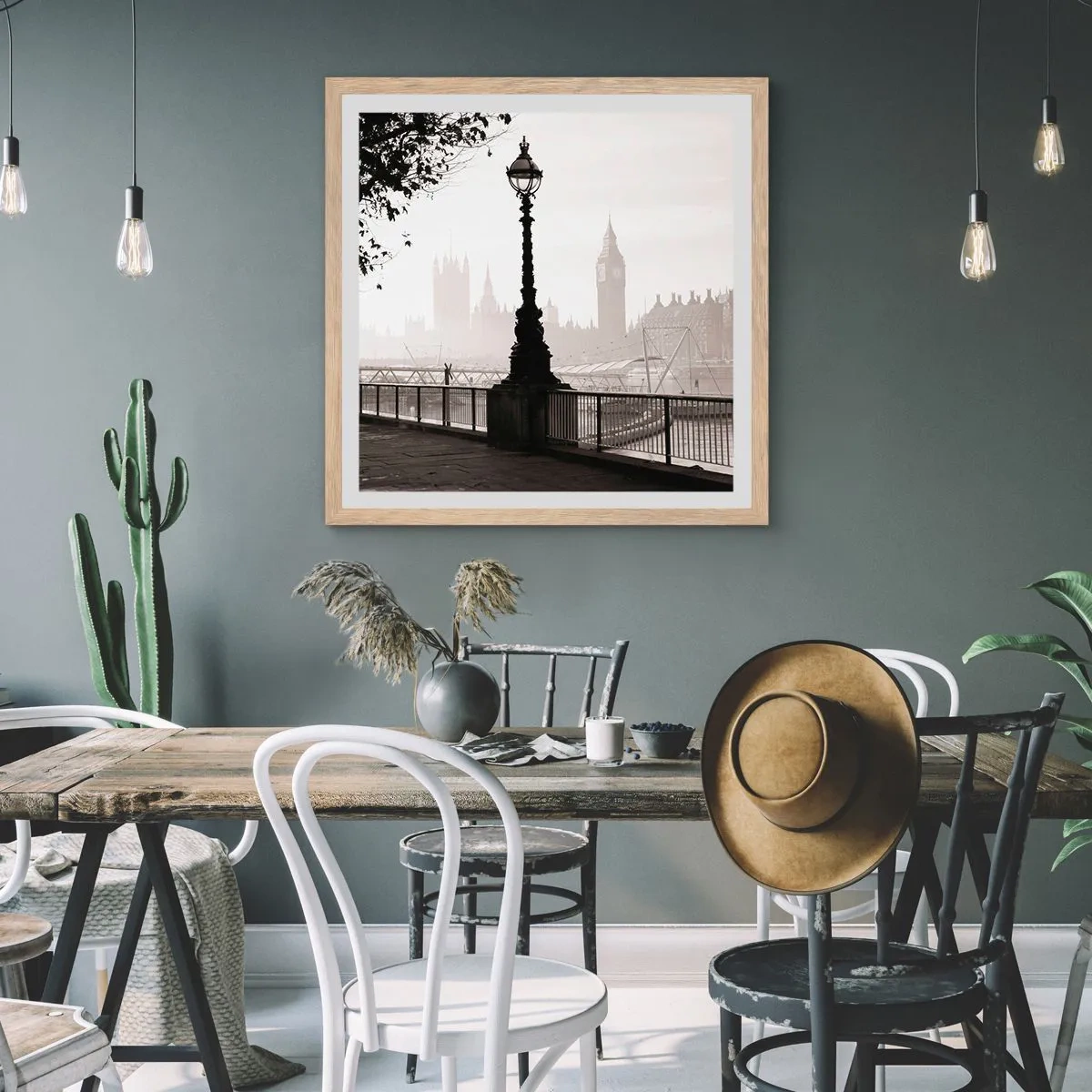 Poster în ramă de stejar deschis - Londra de dimineața - 50x50 cm