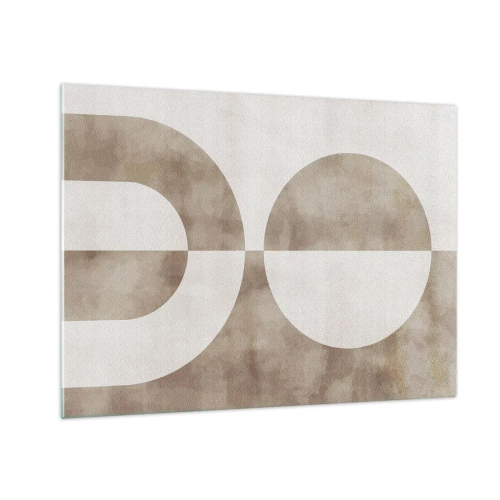 Tablou pe sticlă - Geometrie bej cu un semicerc și un cerc pe un fundal orizontal - 70x50cm - Similitudini și diferențe - Decorațiune modernă pentru perete pentru living și dormitor ARTTOR