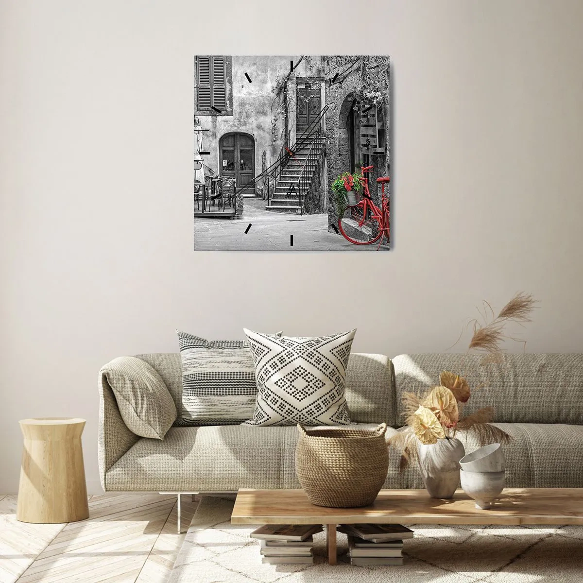 Ceas de perete - Ceas pe sticlă - Alee din Toscana - 40x40 cm