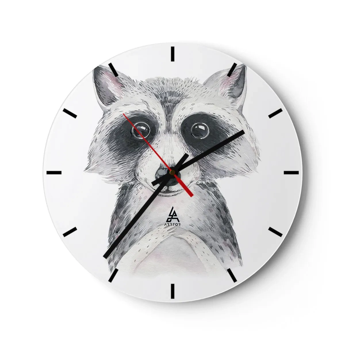 Ceas de perete - Ceas pe sticlă - Un raton drăguț desenat în alb și negru - 30x30cm - Un moment pentru emoții - Decorațiune modernă pentru perete pentru living, bucătărie și dormitor ARTTOR