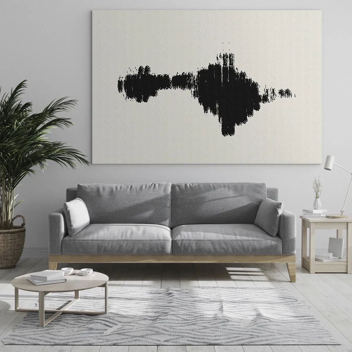 Tablou pe sticlă - Un model minimalist de linii negre pe un fundal deschis - 70x50cm - Vibrațiile imaginației - Decorațiune modernă pentru perete pentru living și dormitor ARTTOR