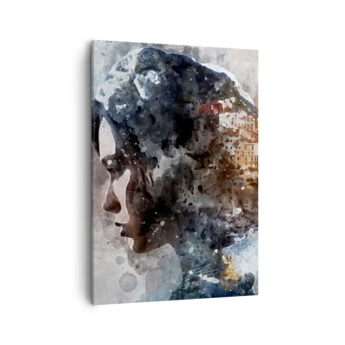 Tablou pe pânză - Povestea unei fete cu un oraș în fundal - 50x70 cm