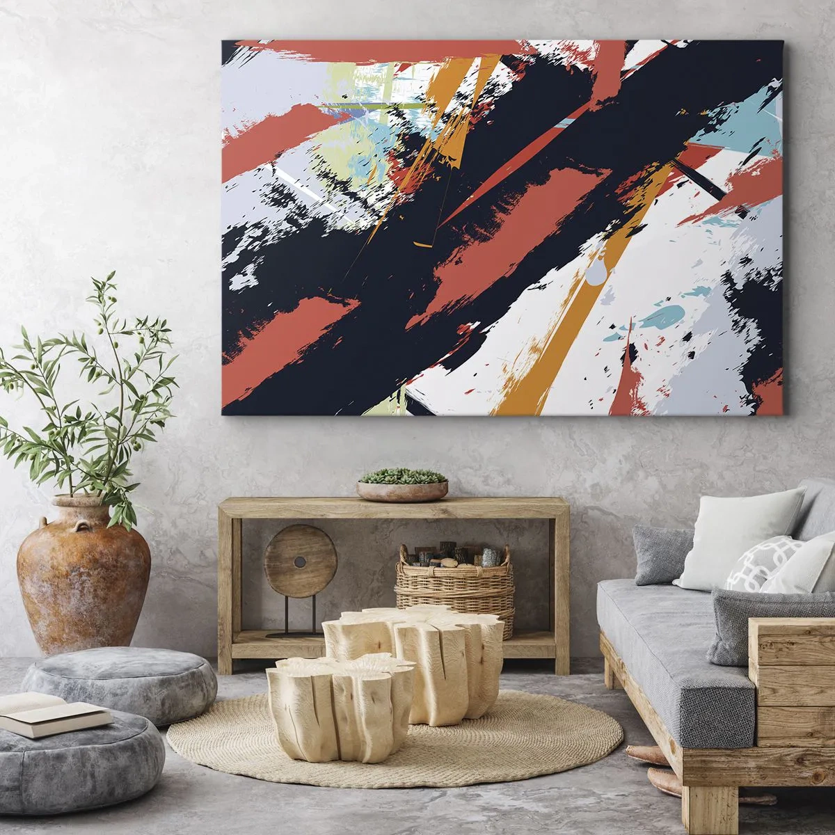 Tablou pe pânză Canvas - Pensule abstracte în culori vibrante - 70x50cm - Compoziție dinamică - Decorațiune modernă pentru perete pentru living și dormitor ARTTOR