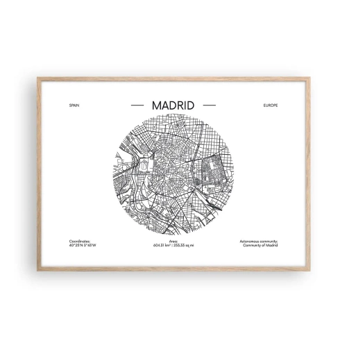 Poster în ramă de stejar deschis - Anatomia Madridului - 100x70 cm