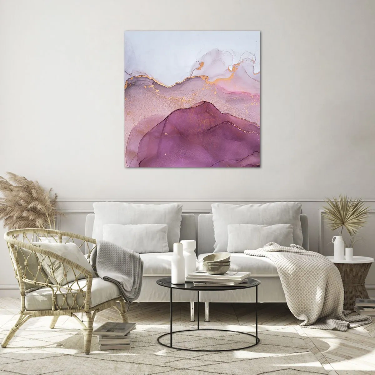 Tablou pe sticlă - Valuri de liliac și violet - 50x50 cm