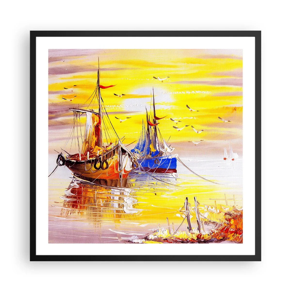 Poster în ramă neagră - O binemeritată odihnă în port - 60x60 cm