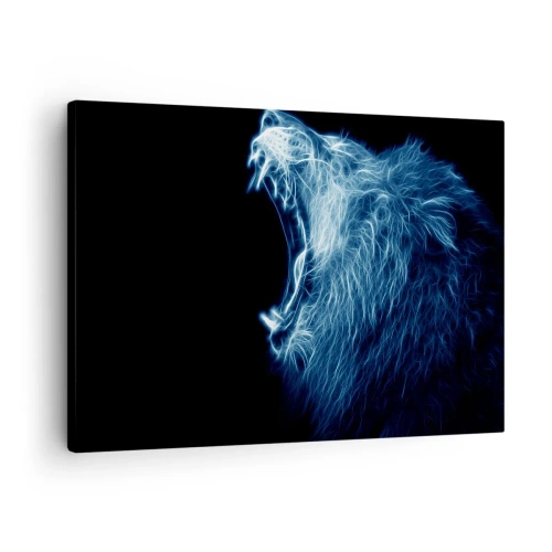 Tablou pe pânză Canvas - O față izbitoare de leu în stil neon - 70x50cm - Mânia înflăcărată a regelui - Decorațiune modernă pentru perete pentru living și dormitor ARTTOR