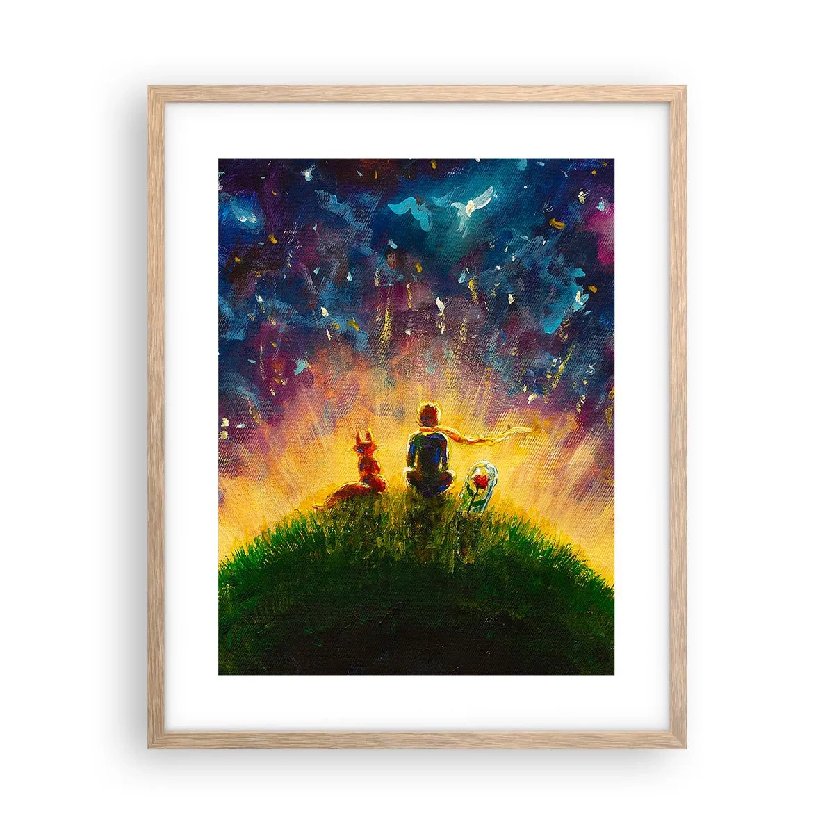 Poster în ramă de stejar deschis - Dragoste și prietenie - întreaga lume - 40x50 cm