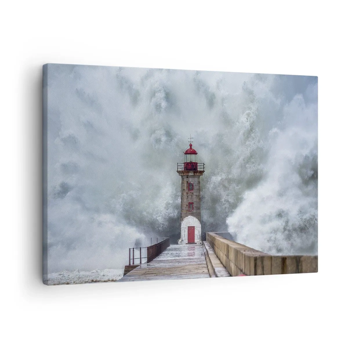 Tablou pe pânză Canvas - Un far înconjurat de valuri agitate - 70x50cm - Zgomotul apelor, sunetul vântului - Decorațiune modernă pentru perete pentru living și dormitor ARTTOR