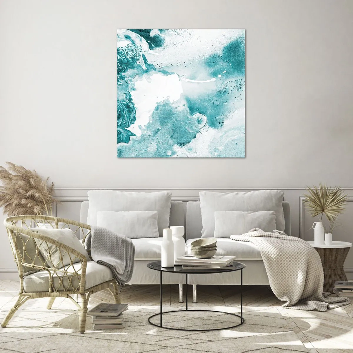 Tablou pe sticlă - Câmpii inundabile de albastru - 30x30 cm