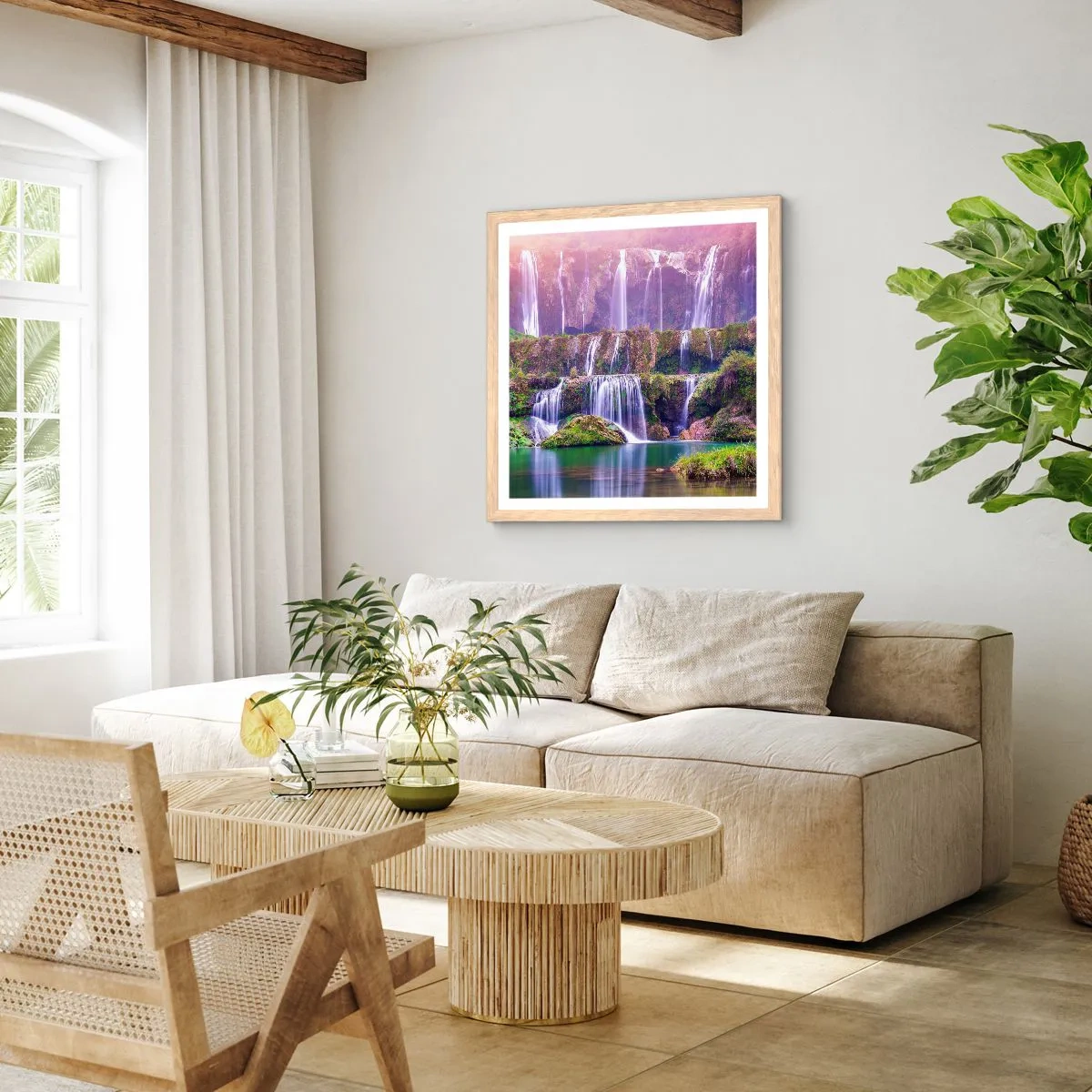 Poster în ramă de stejar deschis - Scara către cer - 60x60 cm