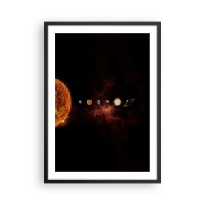 Poster în ramă neagră - Sistemul solar cu planete pe fundalul spațiului - 50x70cm - Cartierul nostru - Decorațiune modernă pentru perete pentru living și dormitor ARTTOR