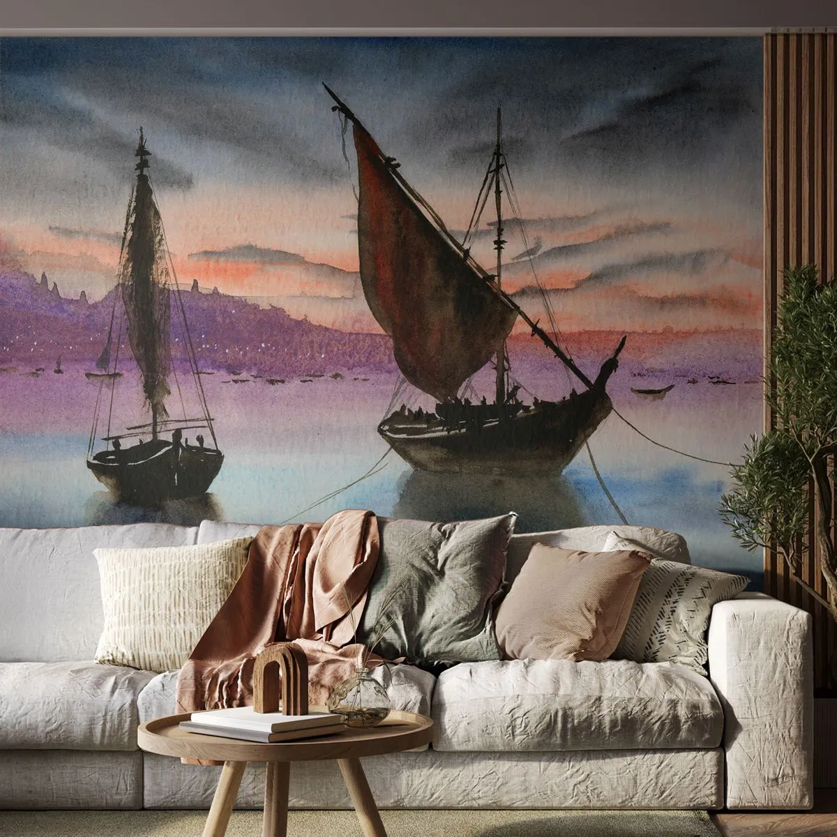 Tapet Standard Eco - O seară în port - Barci cu pânze, Litoral, Peisaj - 150x105 cm