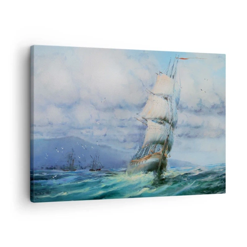 Tablou pe pânză Canvas - O navă pe o mare furtunoasă - 70x50cm - Vânturi bune - Decorațiune modernă pentru perete pentru living și dormitor ARTTOR
