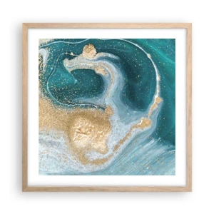Poster în ramă de stejar deschis - Vârtej de aur și turcoaz - 50x50 cm