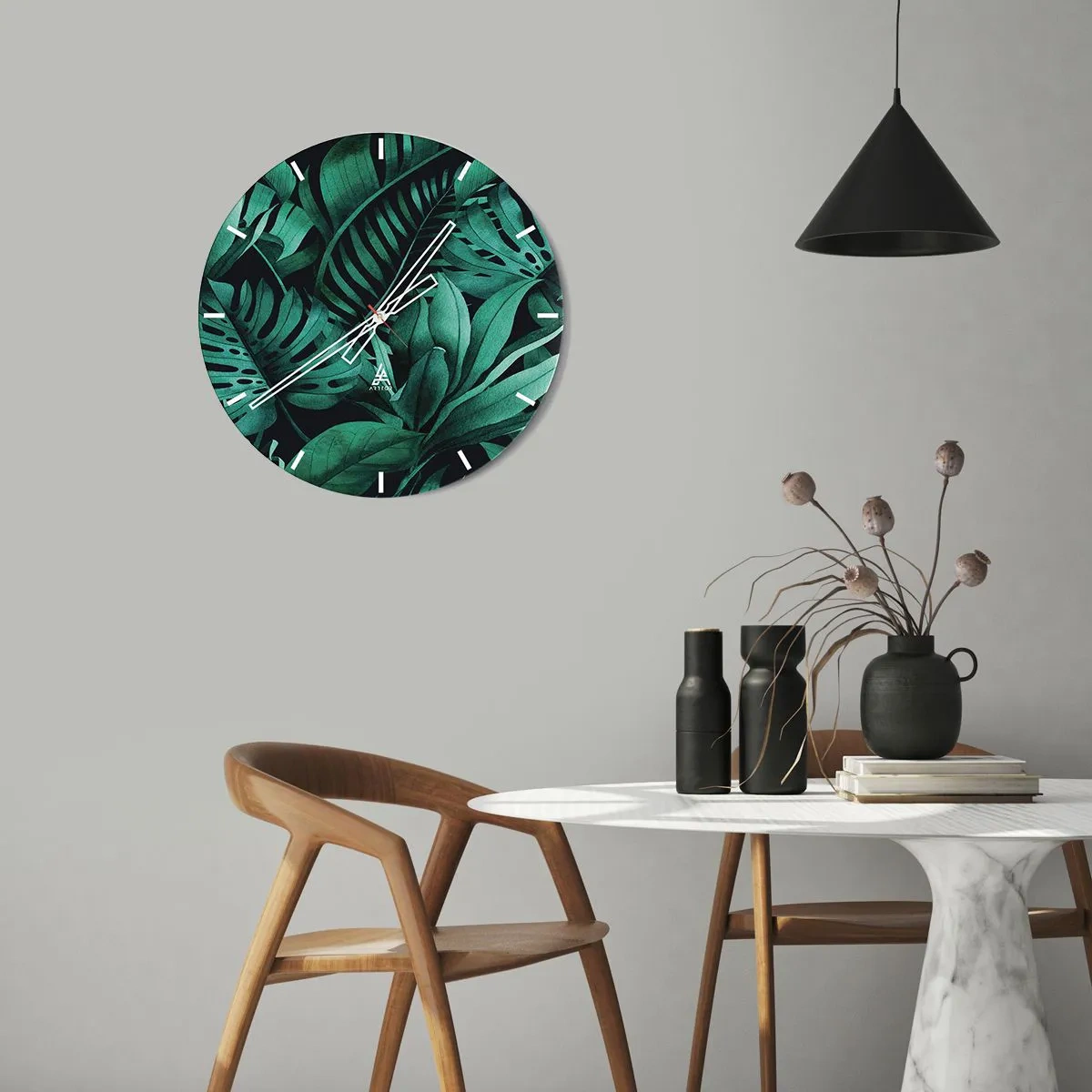 Ceas de perete - Ceas pe sticlă - Profunzimea verdelui tropical - 40x40 cm