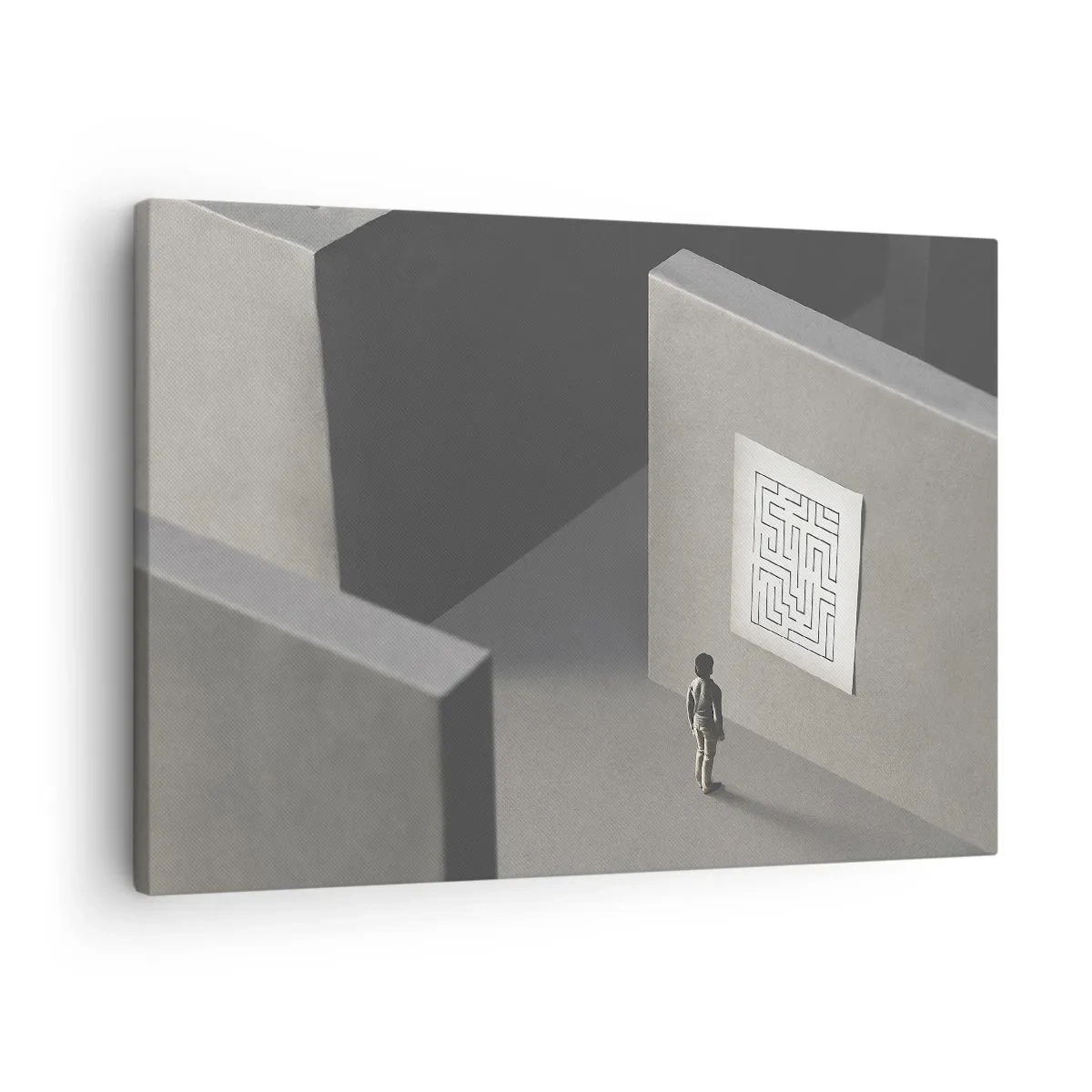 Tablou pe pânză Canvas - O figură într-un labirint care se uită la o hartă agățată - 70x50cm - Dar unde sunt? - Decorațiune modernă pentru perete pentru living și dormitor ARTTOR