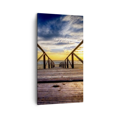 Tablou pe pânză - Direct la o plajă liniștită la apus de soare - 45x80 cm
