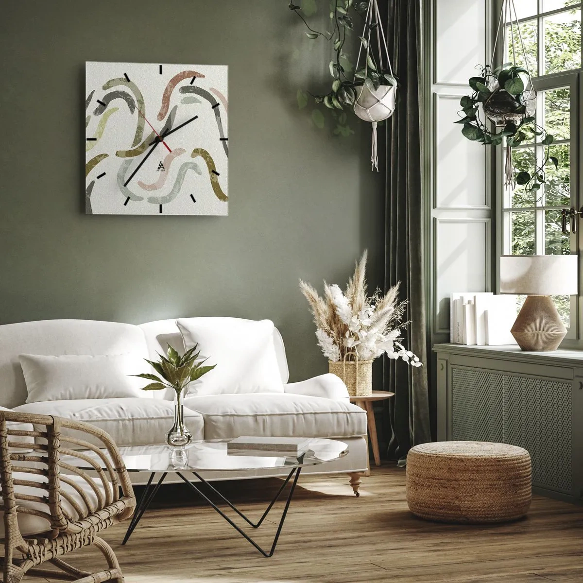 Ceas de perete - Ceas pe sticlă - Dansul vesel al abstracției - 40x40 cm