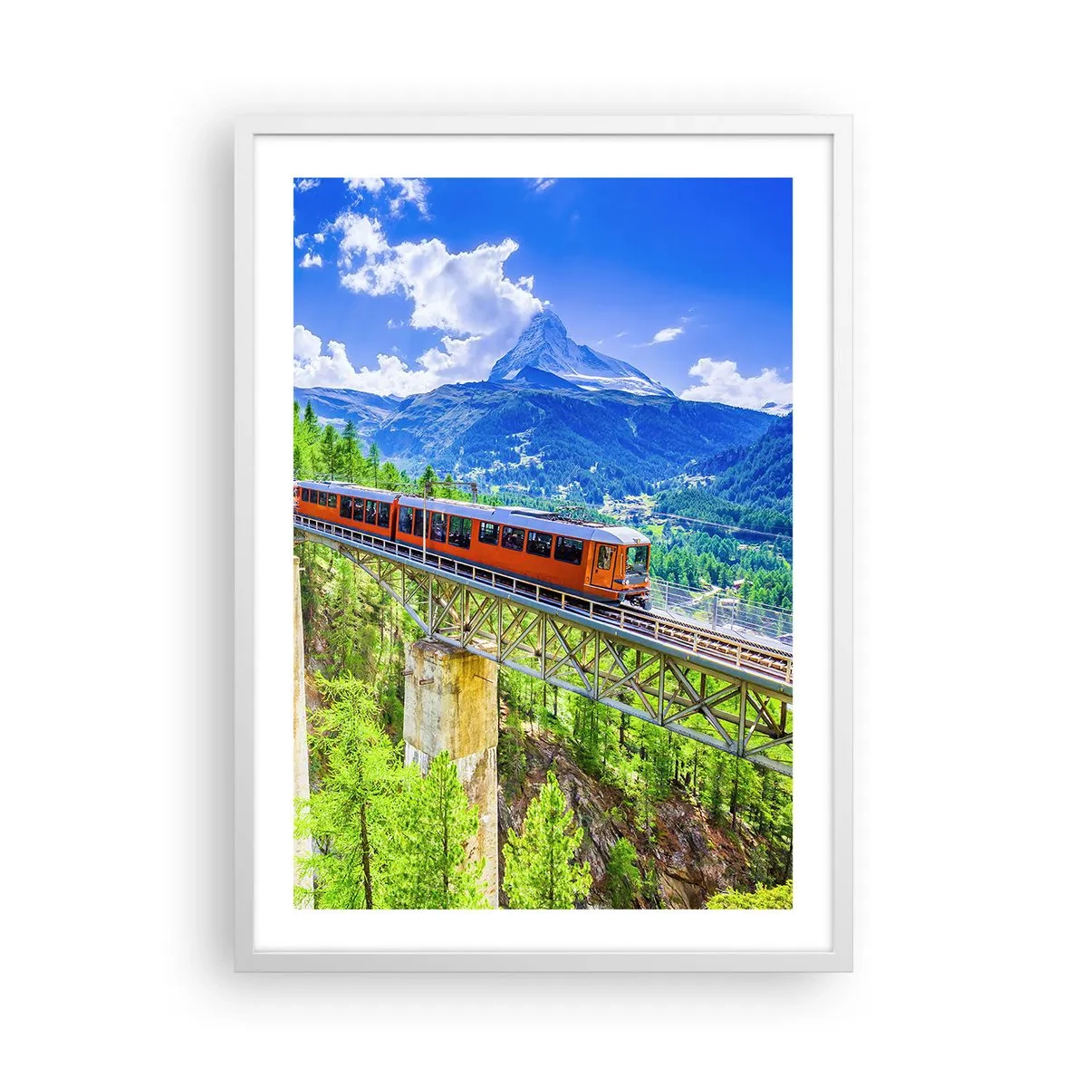 Poster în ramă albă - Calea ferată din Alpi - 50x70 cm