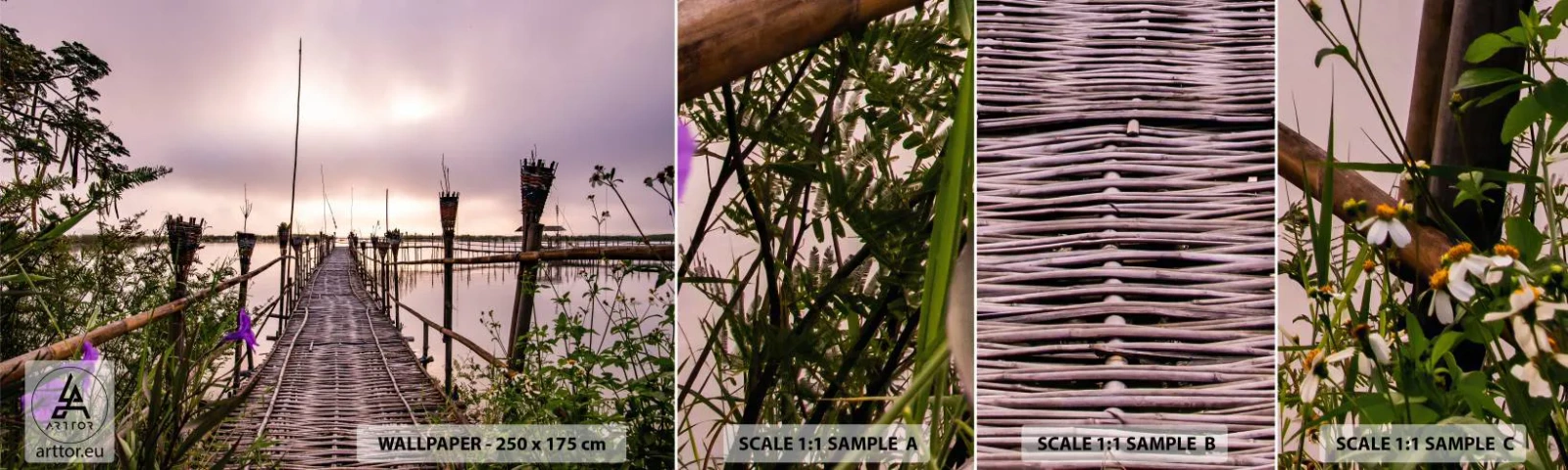 Mostră tapet autocolant Deluxe Sticker - Pacea și liniștea Asiei - Peisaj, Râu, Bambus - 100x30 cm