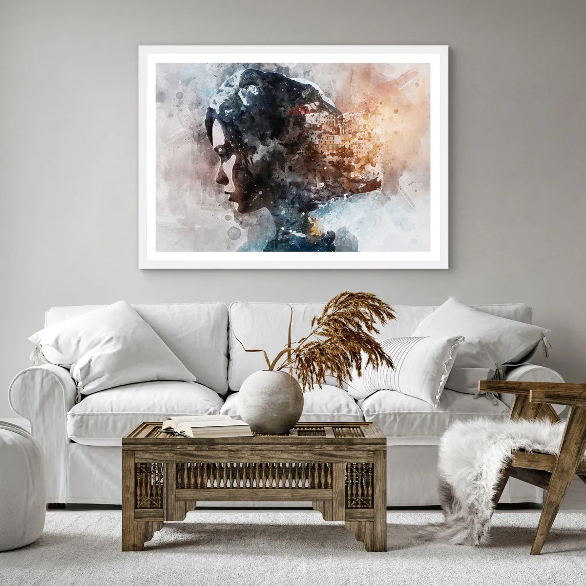 Poster în ramă albă - Povestea unei fete cu un oraș în fundal - 40x40 cm
