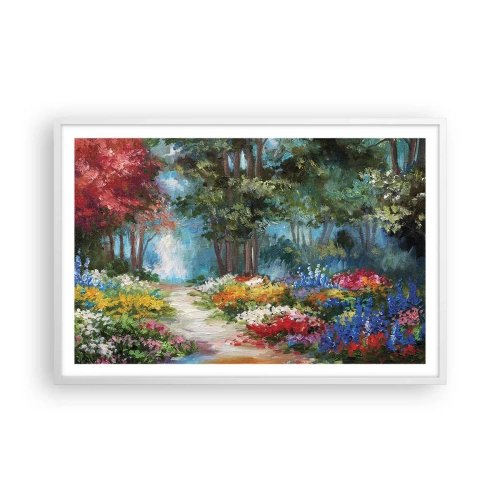 Poster în ramă albă - Grădină de pădure, pădure de flori - 91x61 cm