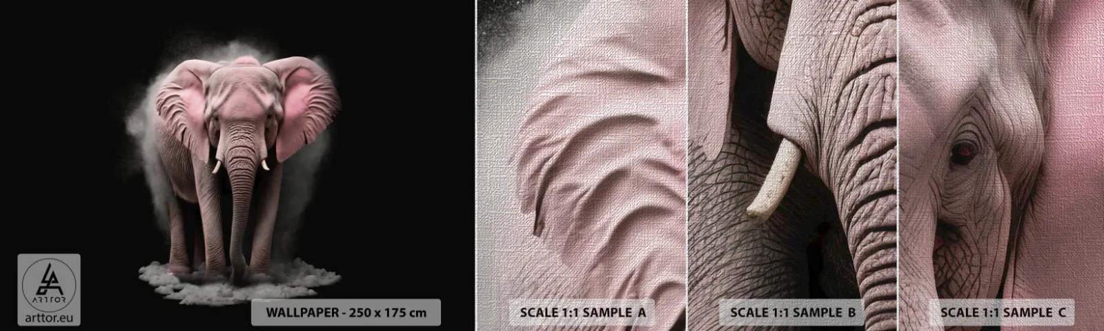 Mostră tapet Premium Canvas - Să nu te gândești la elefantul roz! - Soare, Safari, Africa - 100x30 cm