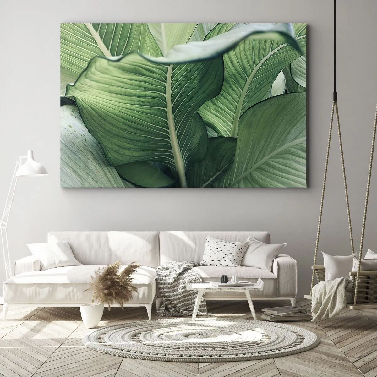 Tablou pe pânză Canvas - Frunze verzi cu detalii și structură expresive - 70x50cm - Viață intensă în verde - Decorațiune modernă pentru perete pentru living și dormitor ARTTOR