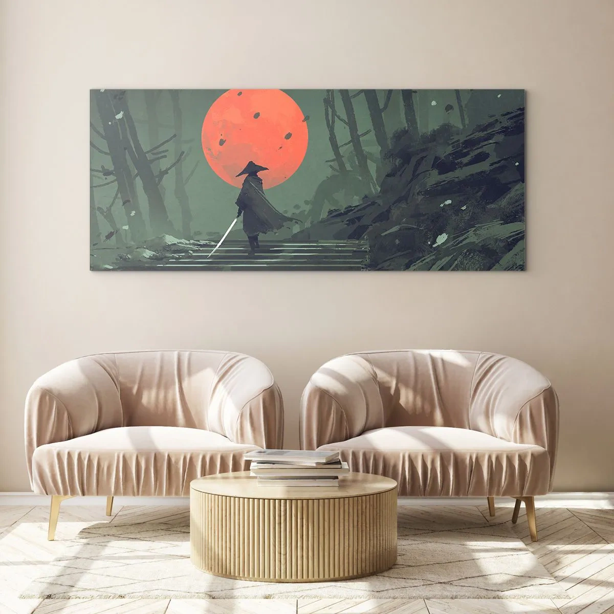 Tablou pe sticlă - Războinicul lunii roșii - 120x50 cm