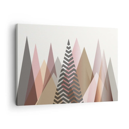 Tablou pe pânză Canvas - Munți geometrici colorați în nuanțe pastelate - 70x50cm - Construcție piramidală - Decorațiune modernă pentru perete pentru living și dormitor ARTTOR