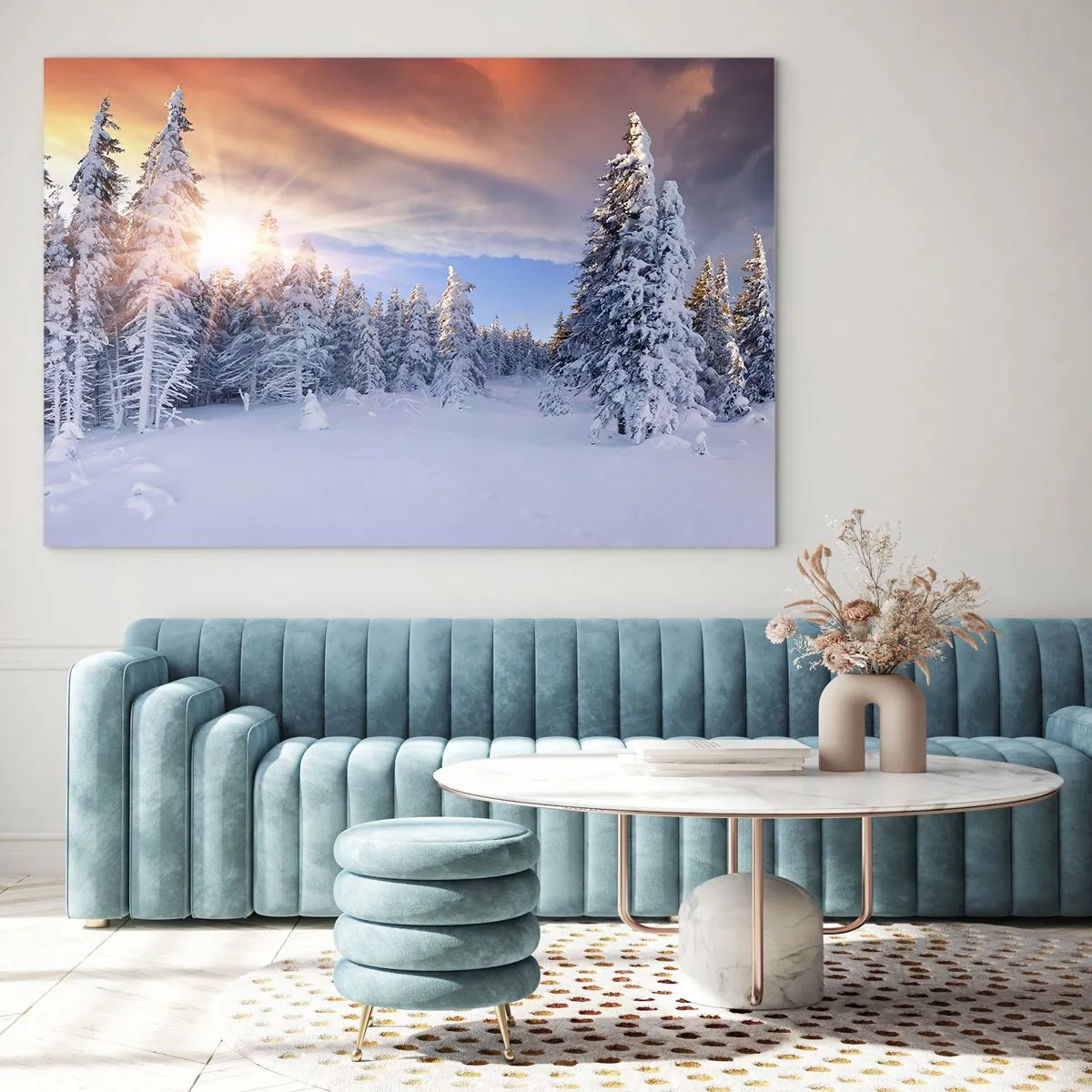 Tablou pe sticlă - Spectacolul naturii înzăpezite - 120x80 cm