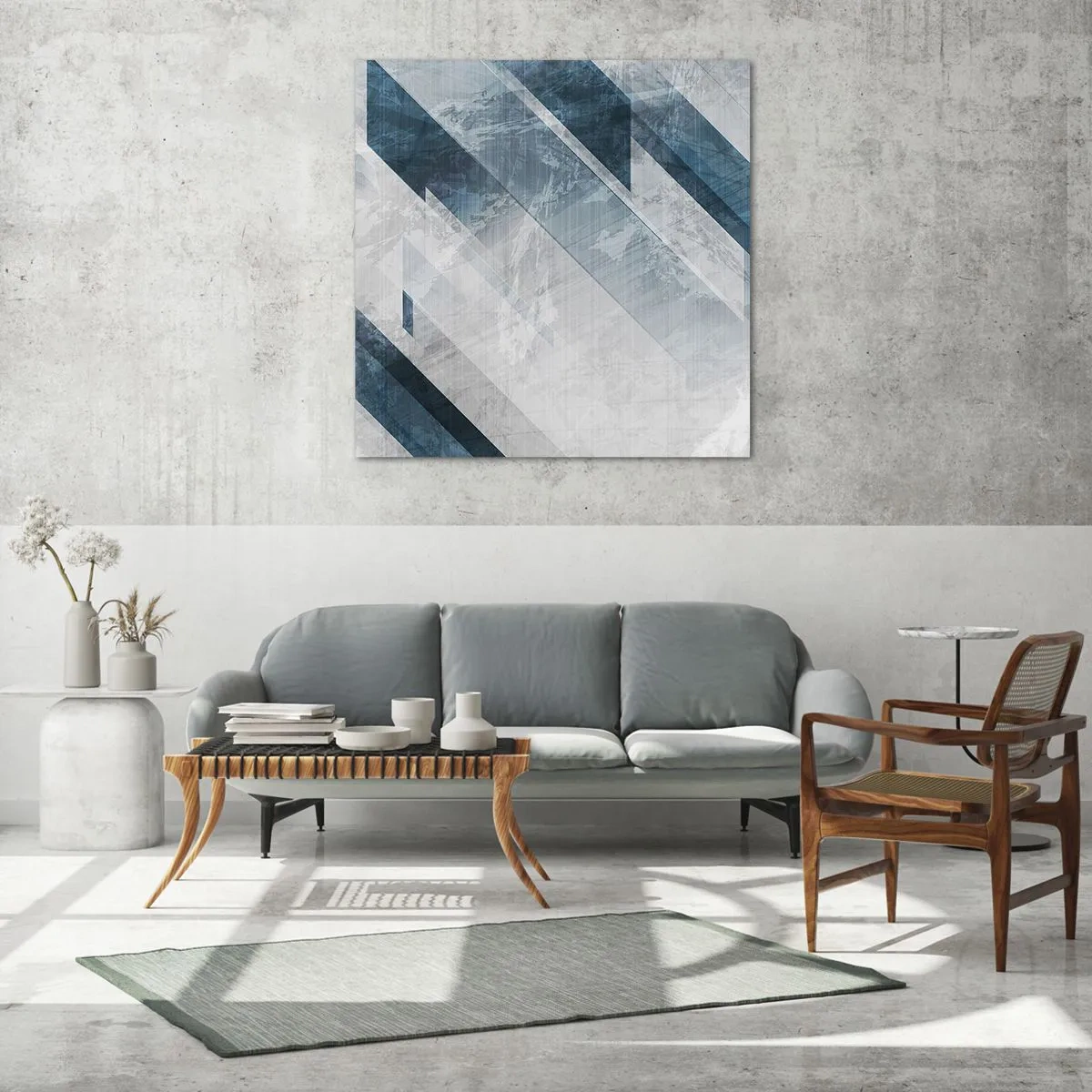 Tablou pe sticlă - Compoziția spațială - mișcarea griului - 50x50 cm