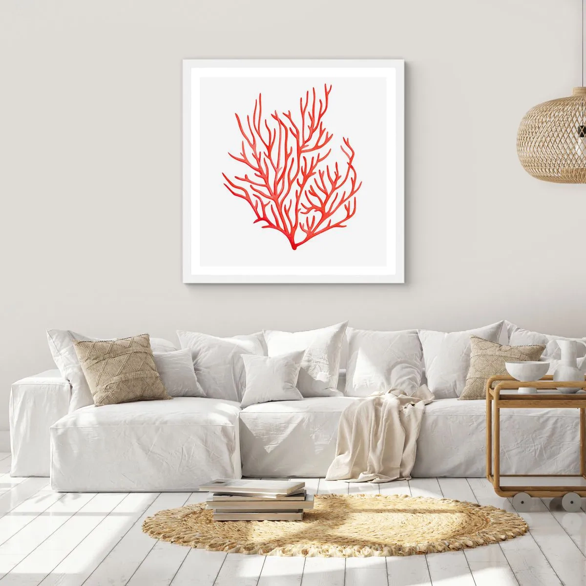 Poster în ramă albă - Coral filigranat - 30x30 cm