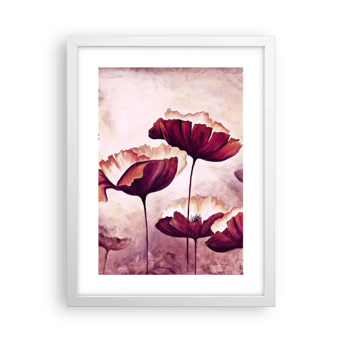 Poster în ramă albă - Fulgi roșii și albi - 30x40 cm