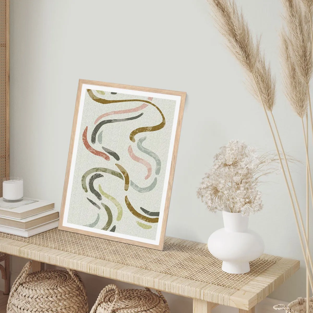 Poster în ramă de stejar deschis - Dansul vesel al abstracției - 70x100 cm