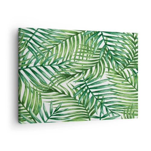 Tablou pe pânză Canvas - Frunze de palmier tropicale verzi pe un fundal deschis - 70x50cm - Sub bolta verde - Decorațiune modernă pentru perete pentru living și dormitor ARTTOR