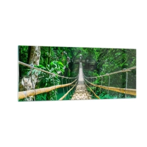Tablou pe sticlă - Pod de maimuțe peste verdeață - 100x40 cm