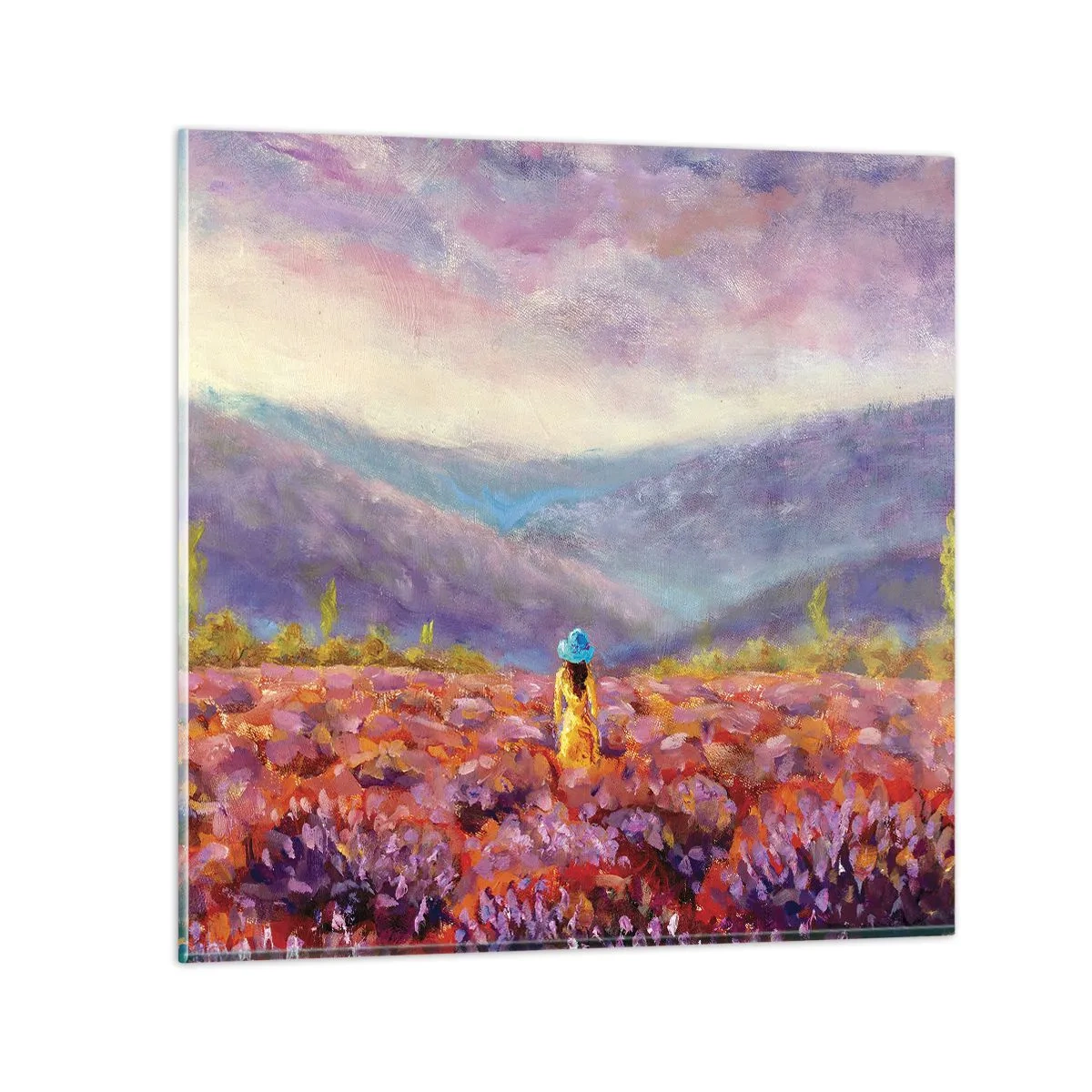 Tablou pe sticlă - Într-o lume de lavandă - 40x40 cm