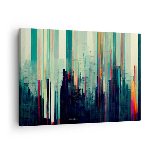 Tablou pe pânză Canvas - Abstracție cu linii verticale și orizontul orașului - 70x50cm - Oraș futurist - Decorațiune modernă pentru perete pentru living și dormitor ARTTOR