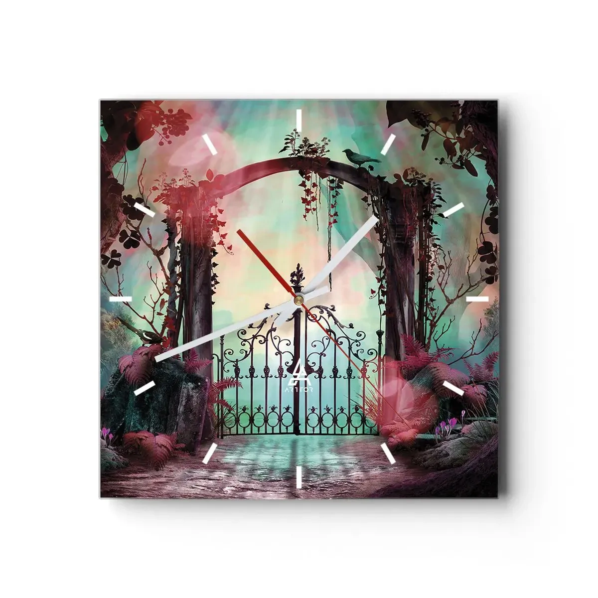 Ceas de perete - Ceas pe sticlă - Grădina secretă - 30x30 cm