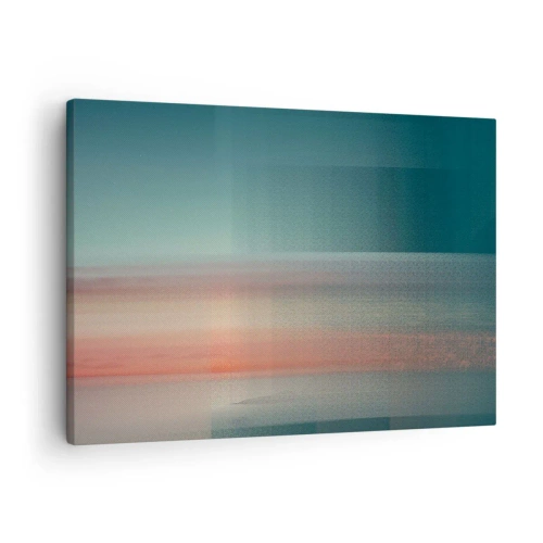 Tablou pe pânză Canvas - Un apus de soare în nuanțe pastelate peste un orizont calm - 70x50cm - Abstracție: unde de lumină - Decorațiune modernă pentru perete pentru living și dormitor ARTTOR