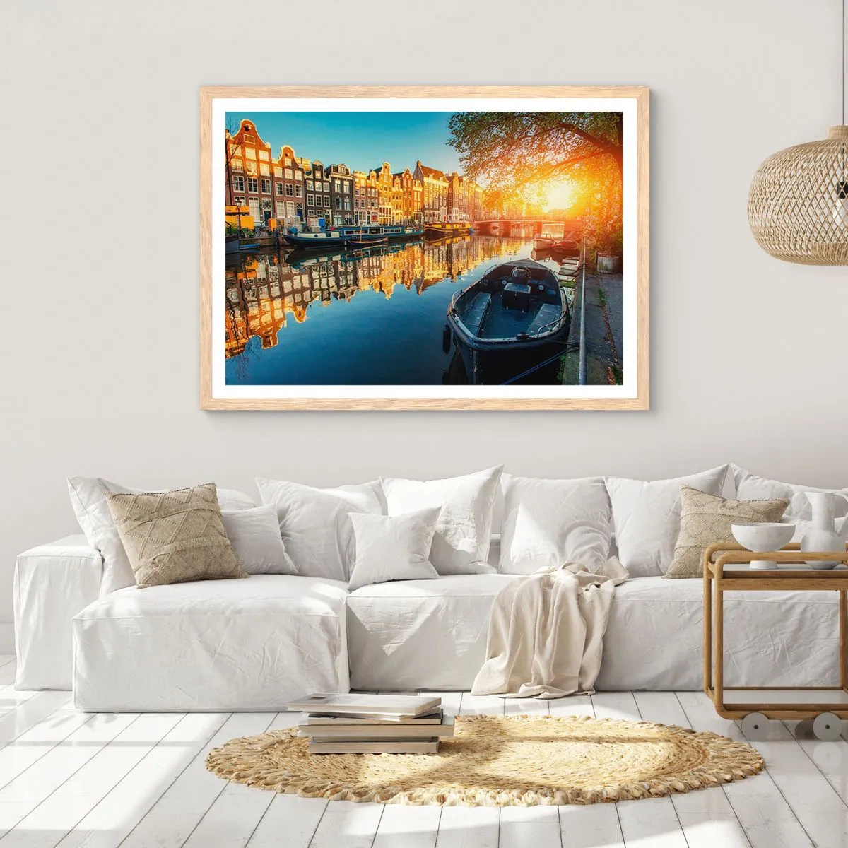 Poster în ramă de stejar deschis - Dimineața în Amsterdam - 100x70 cm