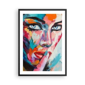 Poster în ramă neagră - Portret colorat al unei femei într-un stil expresiv - 50x70cm - Primul nostru secret - Decorațiune modernă pentru perete pentru living și dormitor ARTTOR