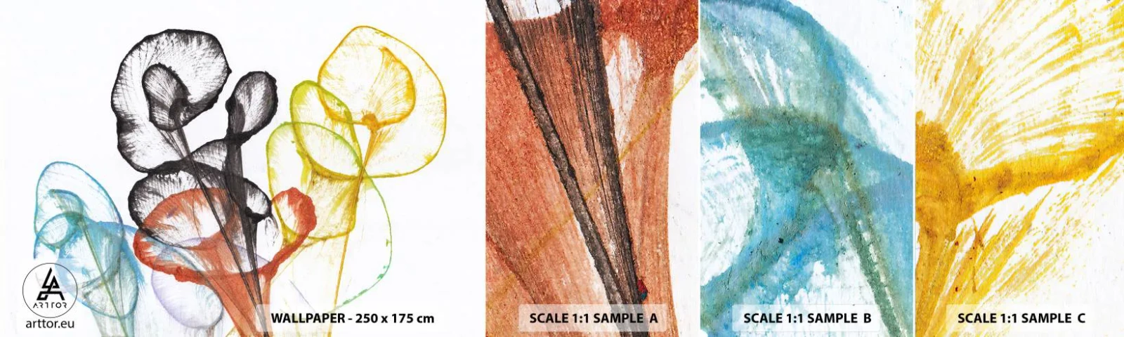 Mostră de Tapet Standard Eco - Flori cu suflete - Flori, Abstracția, Grafică - 100x30 cm