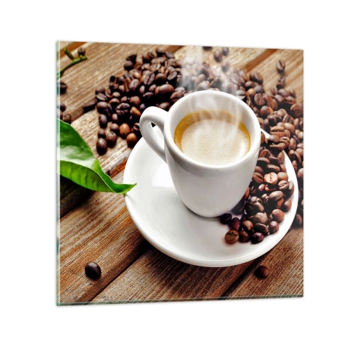 Tablou pe sticlă - Cafea pe bancă - 30x30 cm