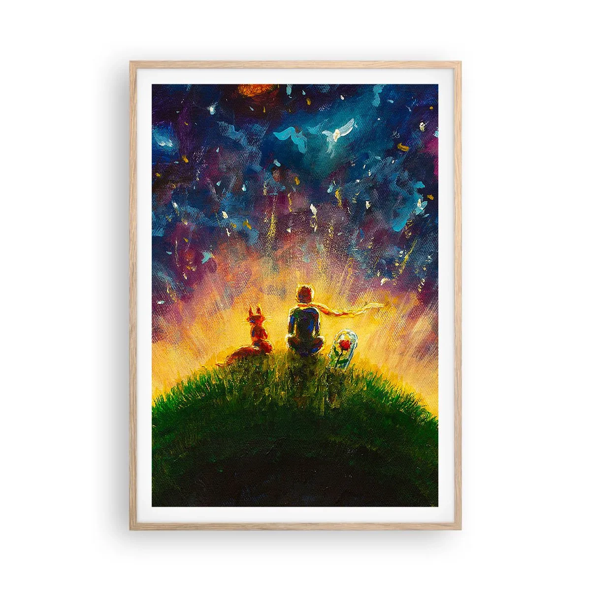 Poster în ramă de stejar deschis - Dragoste și prietenie - întreaga lume - 70x100 cm