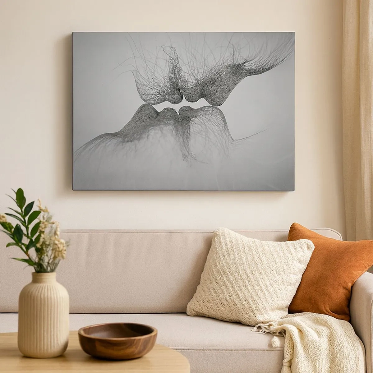 Tablou pe pânză Canvas - Un sărut abstract prezentat într-o formă eterică - 70x50cm - Sărutul vântului - Decorațiune modernă pentru perete pentru living și dormitor ARTTOR
