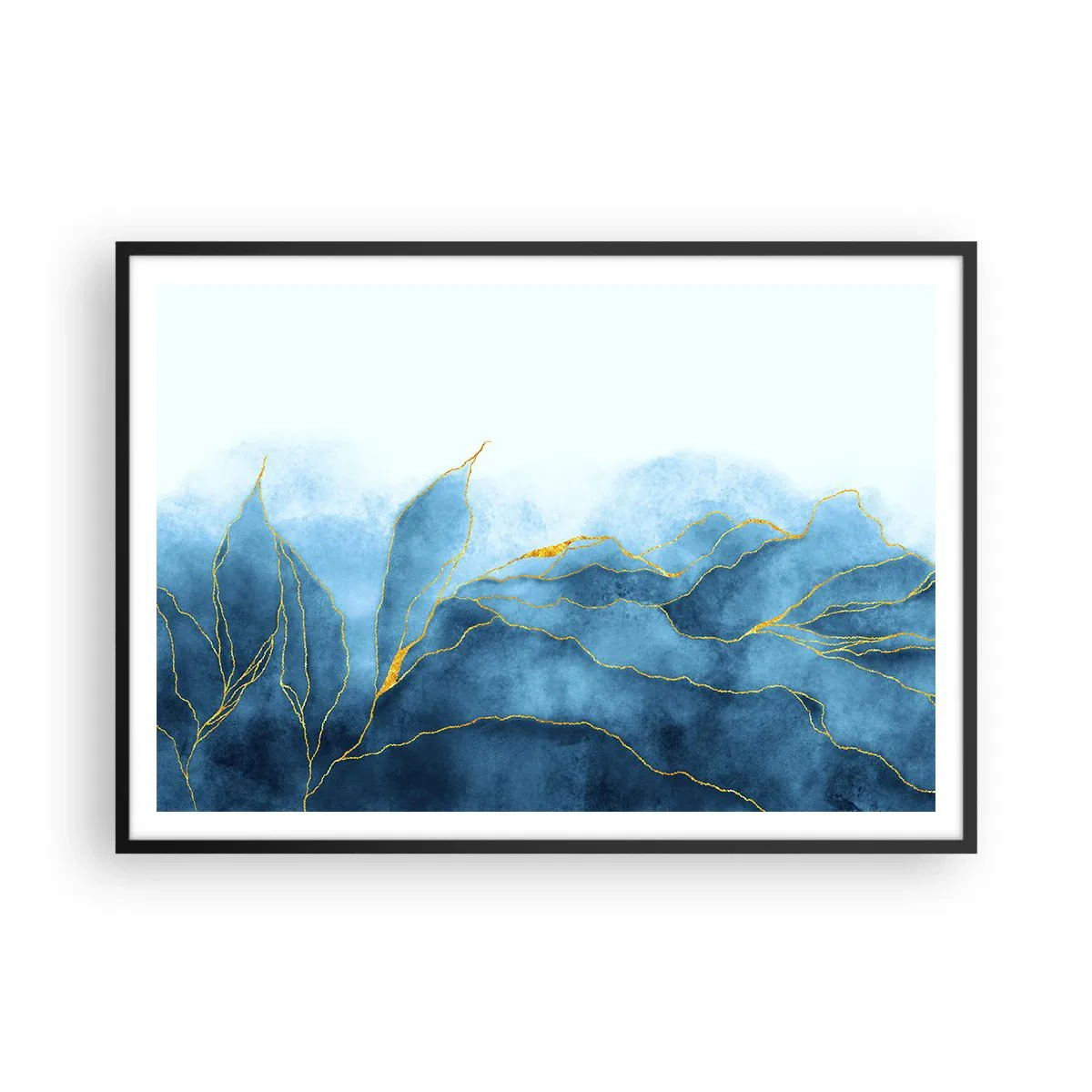 Poster în ramă neagră - Albastru în aur - 100x70 cm