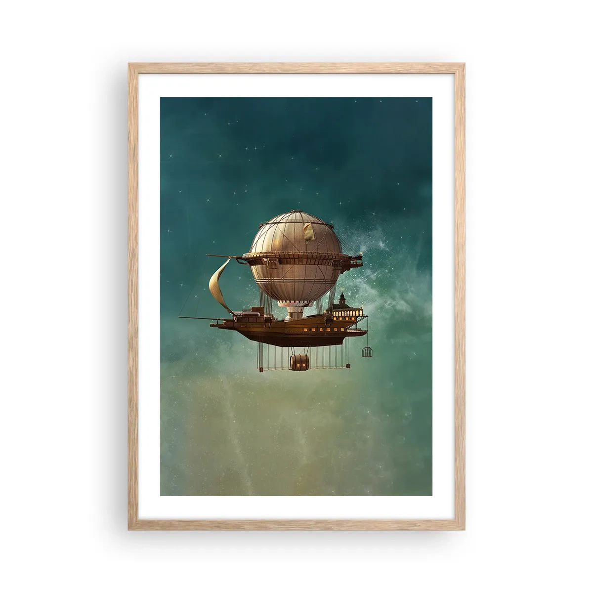 Poster în ramă de stejar deschis - Jules Verne vă transmite salutări - 50x70 cm